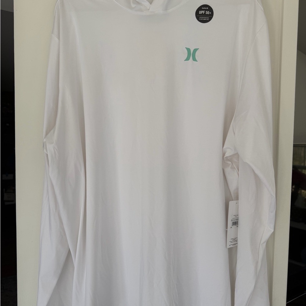 Hurley Men's White Long Sleeve Tee with Mint Logo